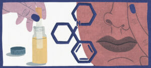 illustration-to-depict-the-drug-PCP-On-the-left-a-hand-dipping-a-cigarette-into-a-vial-of-yellow-liquid-On-the-right-a-persons-nose-inhaling-the-chemical-structure-of-PCP